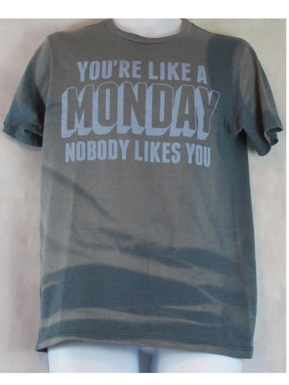 Jem Young Men's Funny Monday Graphic Short-Sleeve T-Shirt Tee, Gray Blue, Small